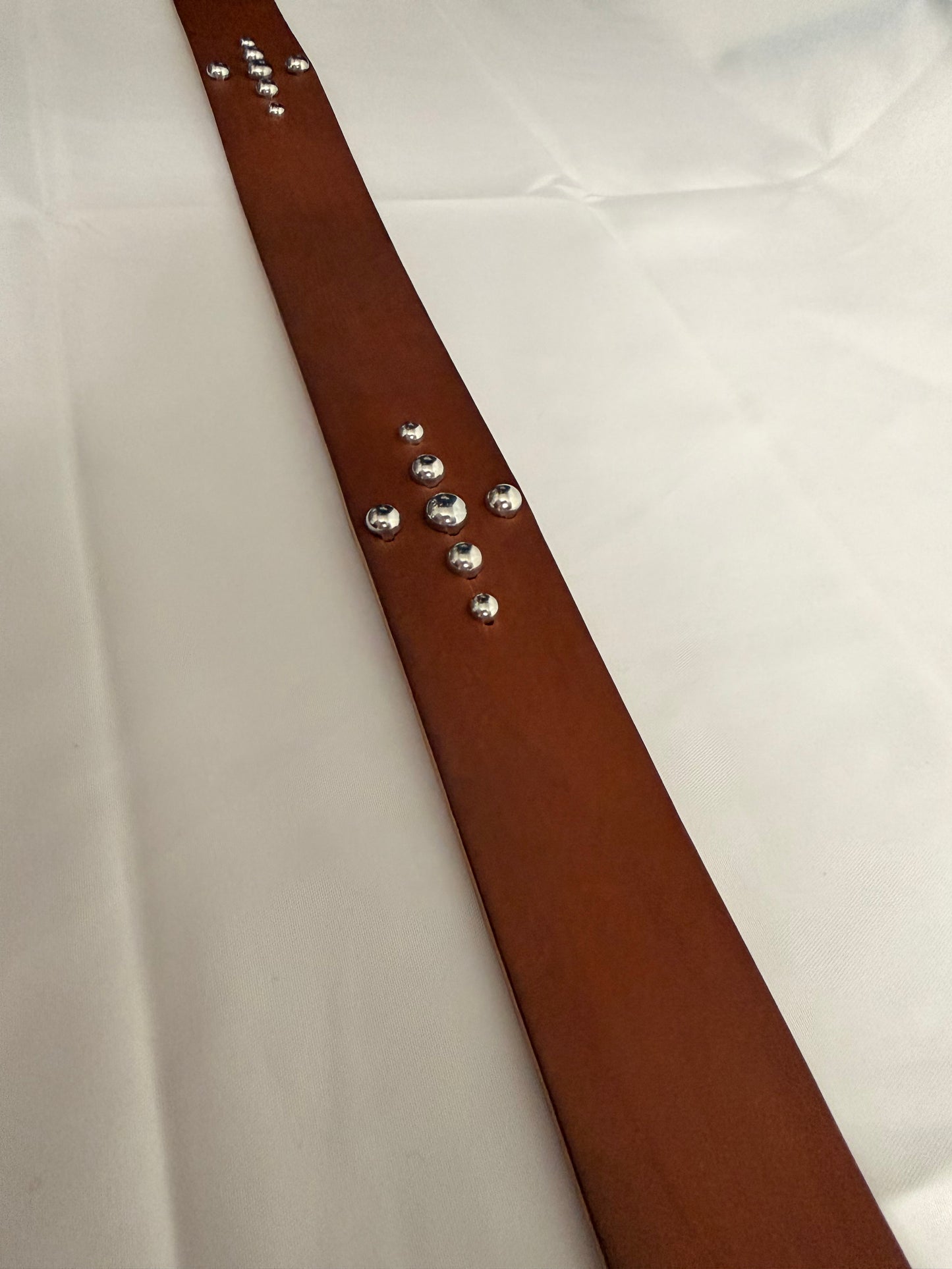 Studded Classic Cross Pattern Leather Belt - Silver Studs
