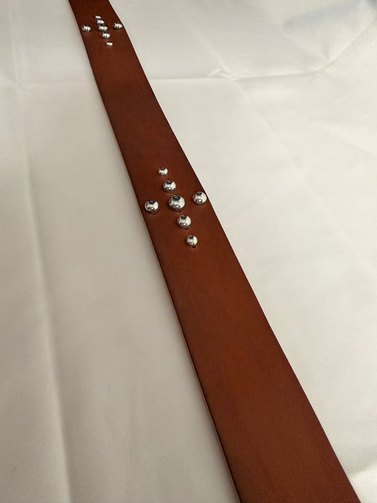 Studded Classic Cross Pattern Leather Belt - Silver Studs