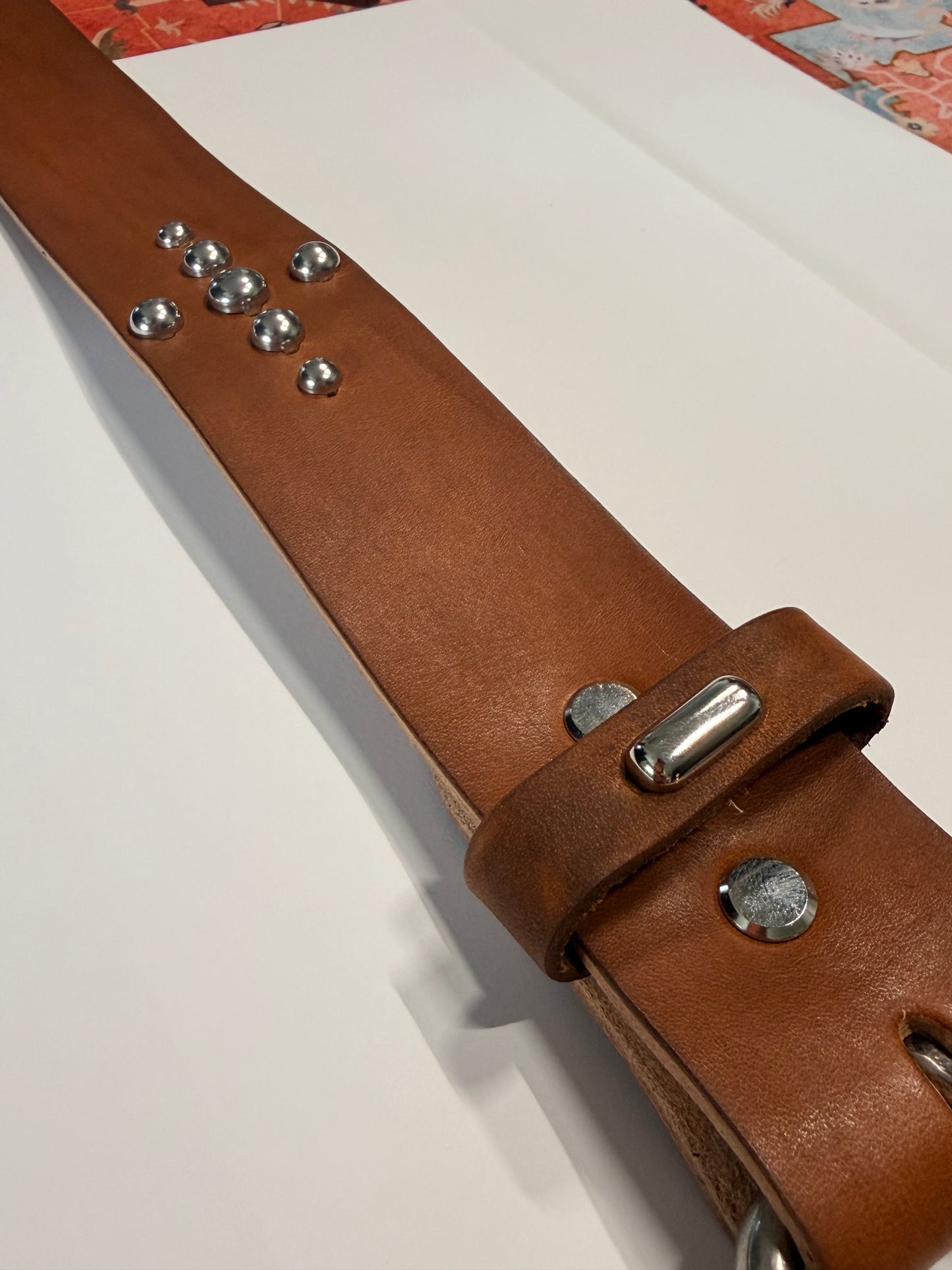 Studded Classic Cross Pattern Leather Belt - Silver Studs