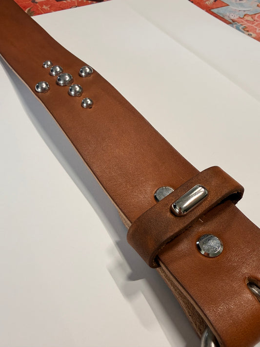 Studded Classic Cross Pattern Leather Belt - Silver Studs